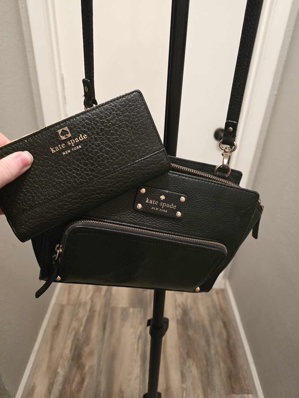 Kate Spade Black Pebbled Leather Crossbody Bag with Wallet